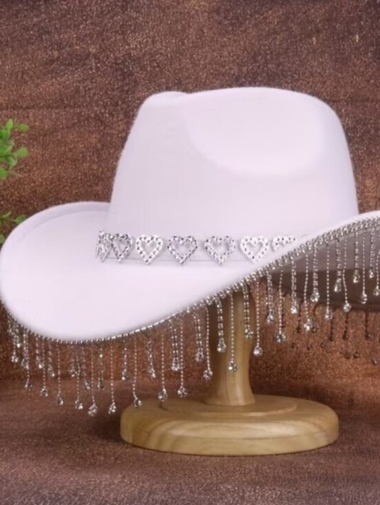 Elegant White Rhinestone Trim Cowboy Hat - Womens Fashion Hat main image 4